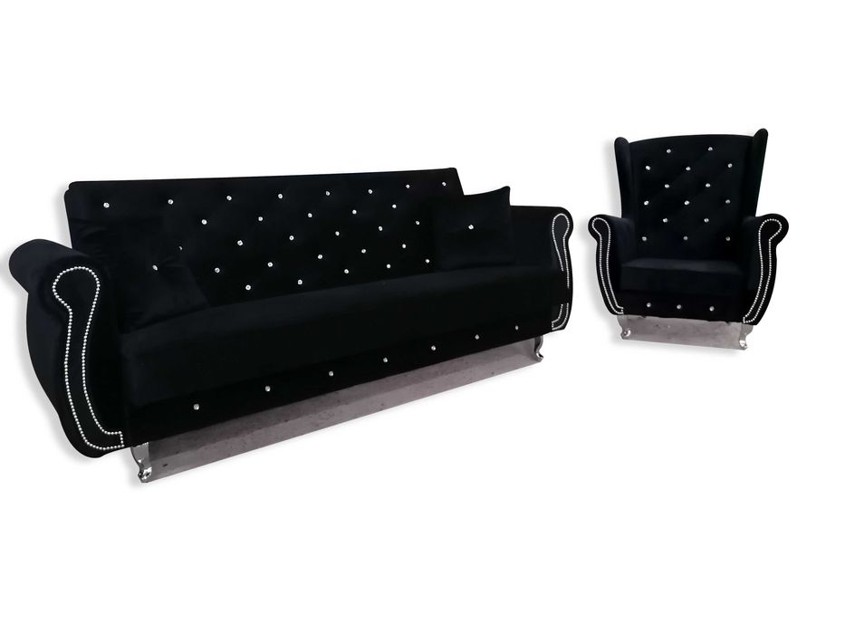 Sofa rozkładana kanapa Glamour kryształ funkcja spania PojemnikUSZAK
