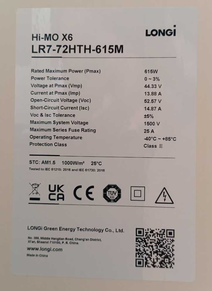 Солнечная сонячна панель батарея  LONGІ LR7-72HTH-615M
