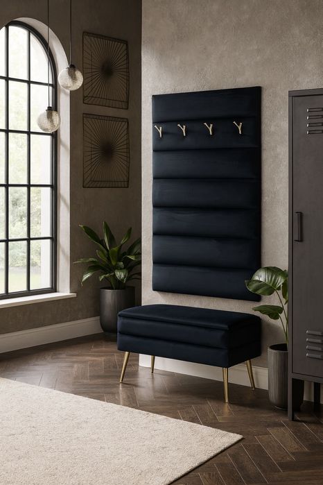 GARDEROBA tapicerowana z pufą do przedpokoju, LILUU 80 z pojemnikiem