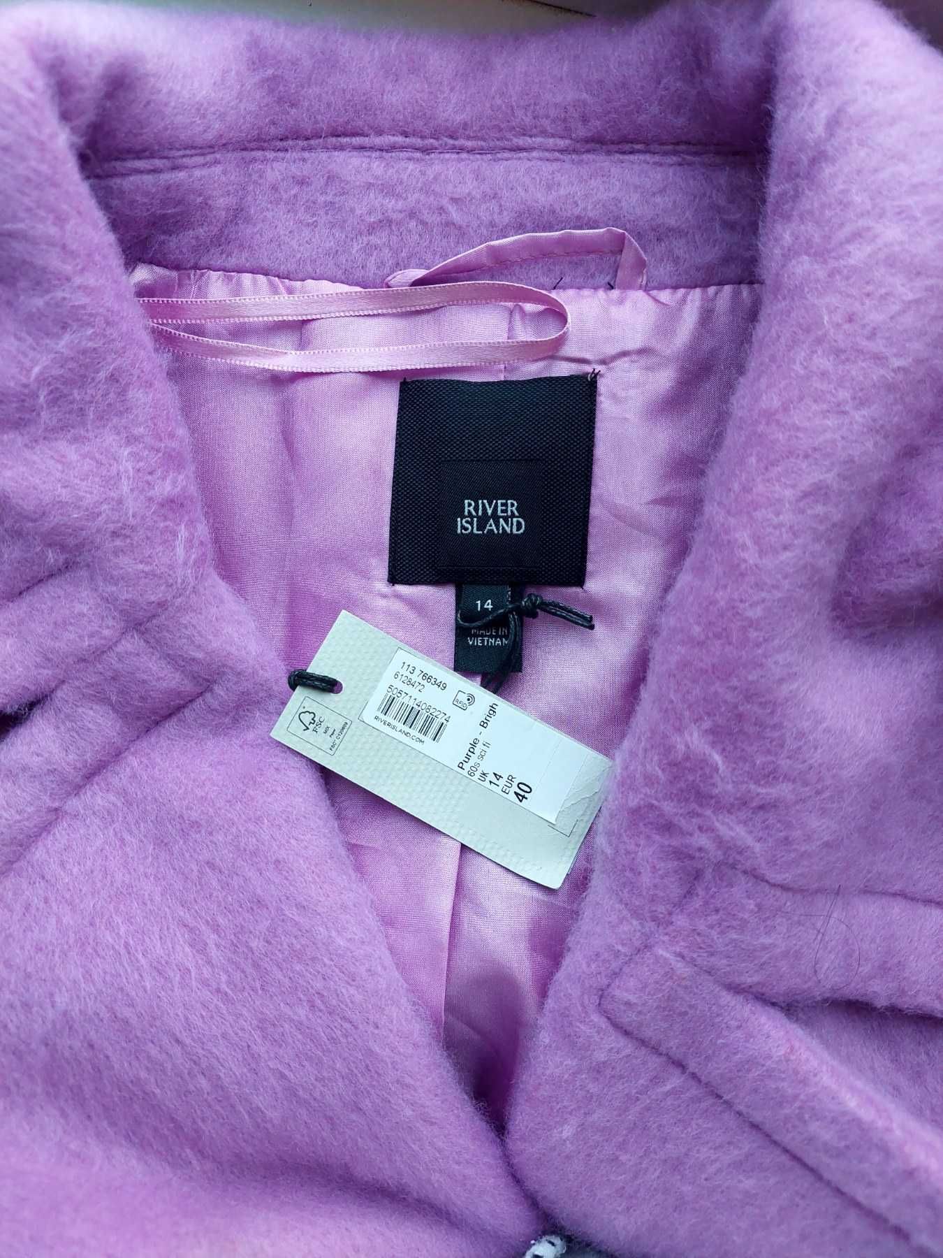 Стильное пальто лиловое, сереневое прямого кроя, оверсайз river island