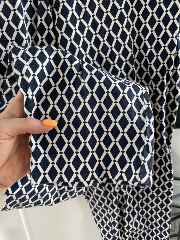 H&M spodnie cygaretki do pracy biuro xs granatowe białe