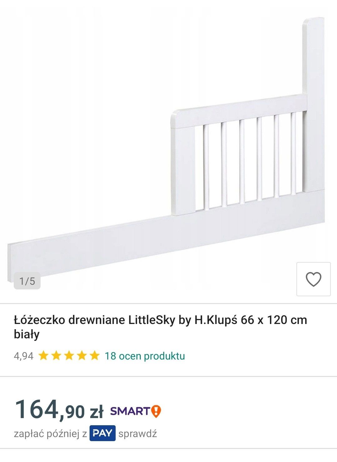 Barierka drewniana Klupś  120x60 do łóżeczka