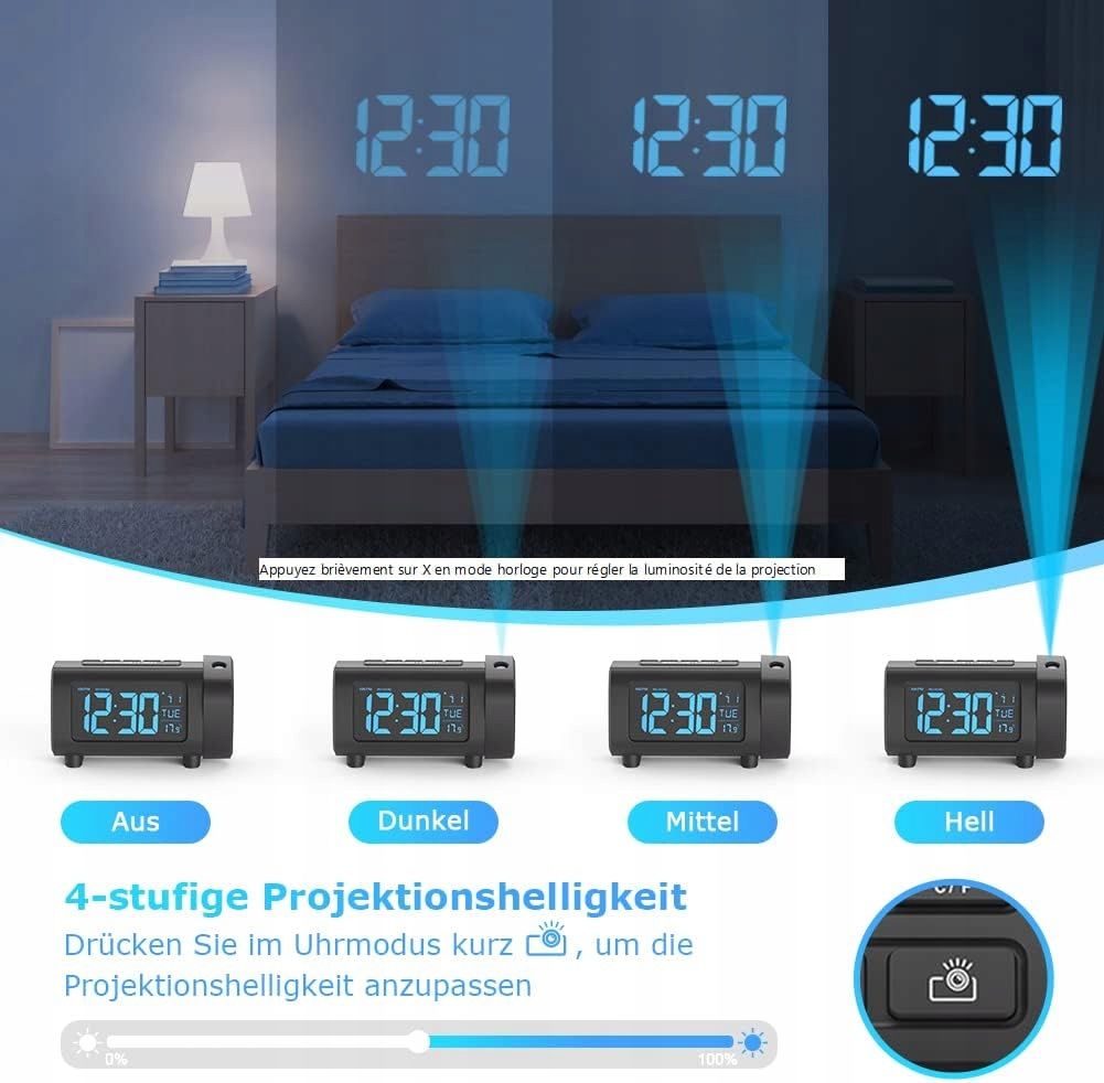 Zegar Cyfrowy Budzik 6w1 Radio FM Termometr Projektor Ładowarka