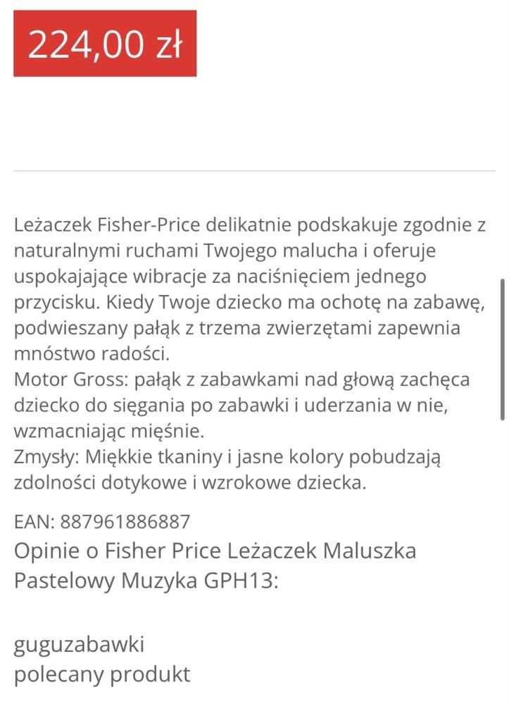 Leżaczek maluszka pastelowy GPH13 fisher price
