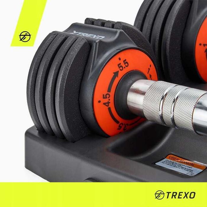 Zestaw hantli regulowanych TREXO 2 x 5,75 kg czarny 11,5 kg