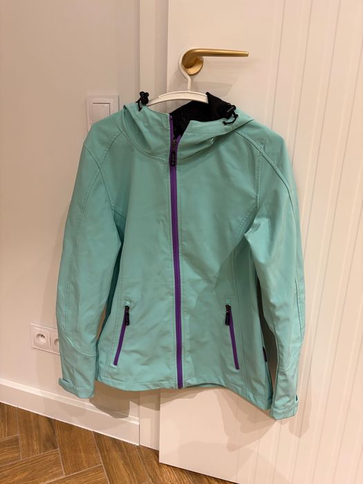 Kurtka hi tec miętowa fioletowy z kapturem L przeciwdeszczowa lecproof