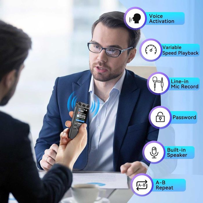 Диктофон 96 ГБ — металевий корпус, яскравий дисплей, VOX, USB-C