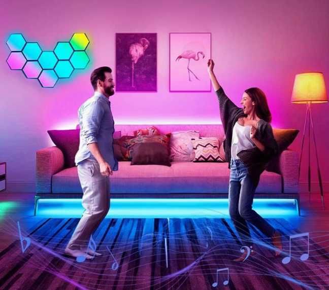 Lampa Plaster miodu Hexagon 12 elementów RGB kolor Paczkomat Tanio