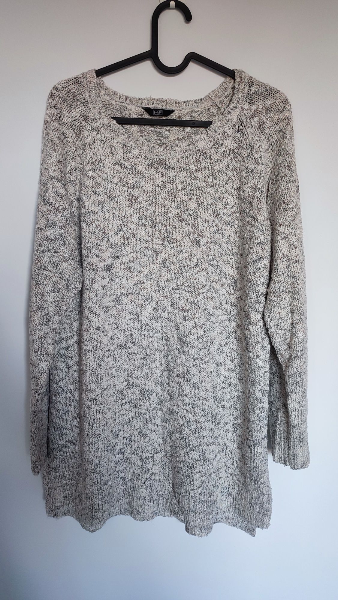 F&F Sweter szary ażurowy XL