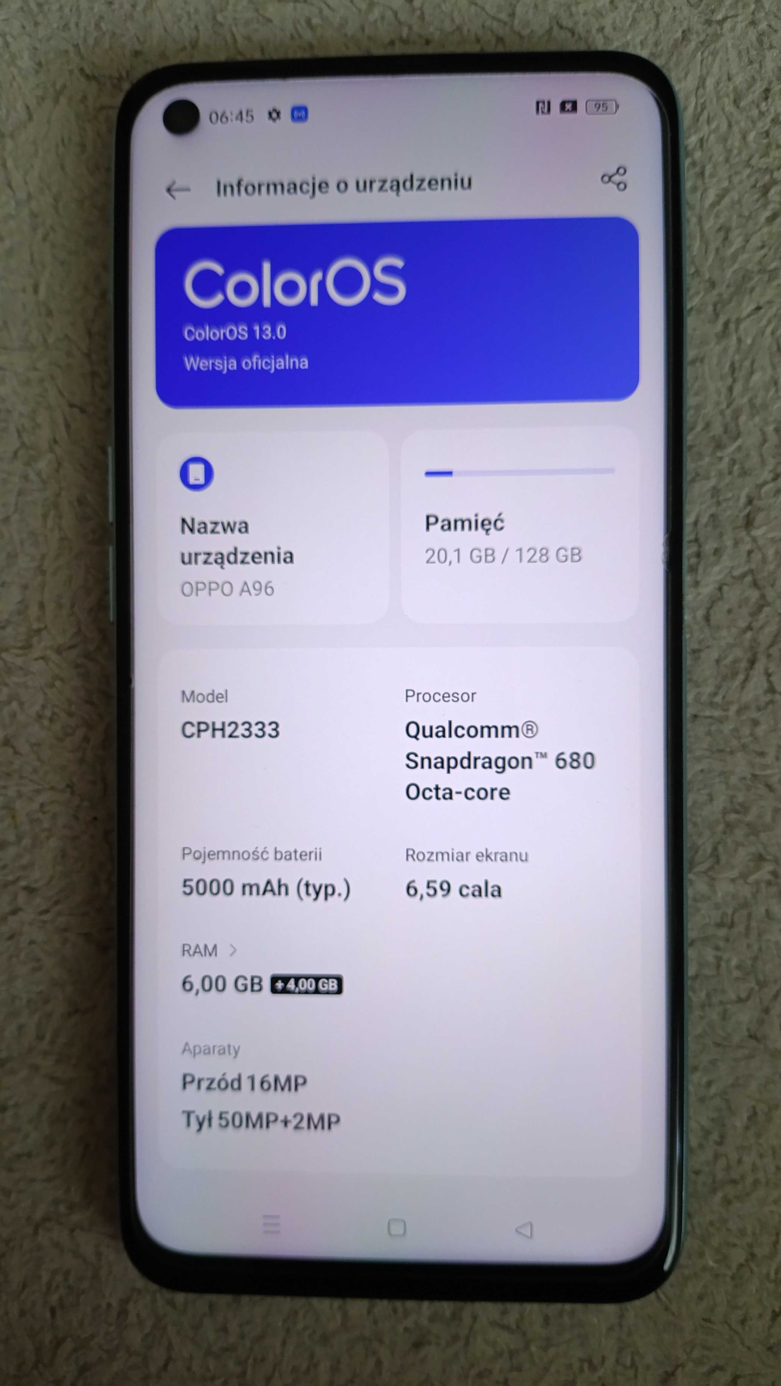 Telefon komórkowy, smartfon, Oppo a96