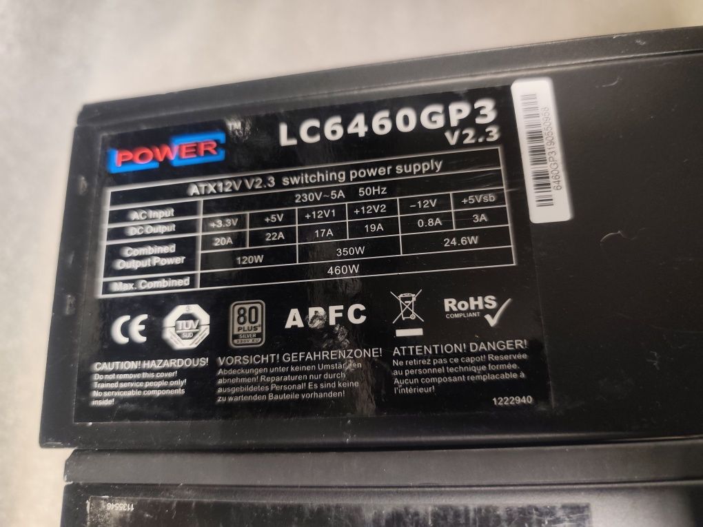 Блок живлення LCPower 460Watt LC6460GP3 V2.3 80Plus Silver 2*(6+2) GPU