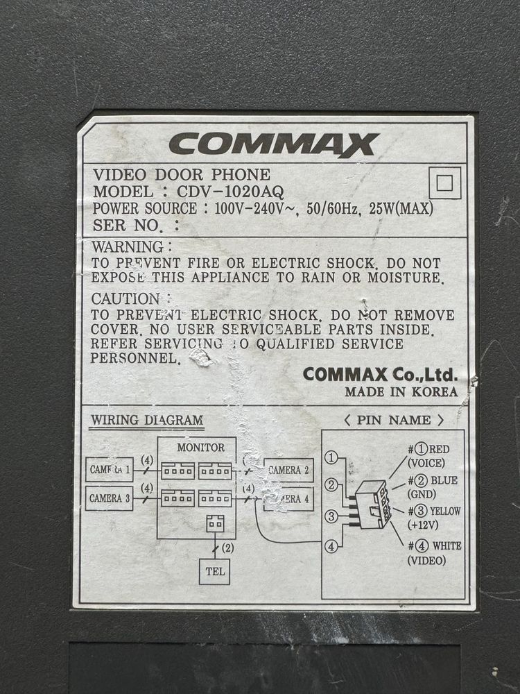 Сенсорный видеодомофон на 4 камеры Commax CDV-1020AQ