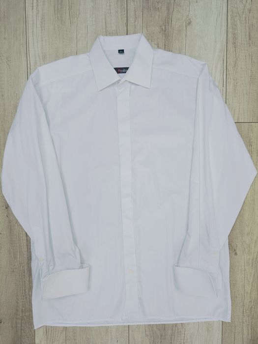 Elegancka biała koszula męska na długi rękaw na spinki, rozmiar XL /41