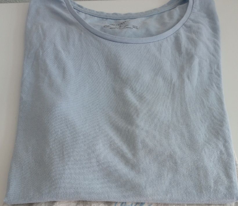Pijama fresco e leve (calça e t-shirt) - L - branco, cinza e azul céu