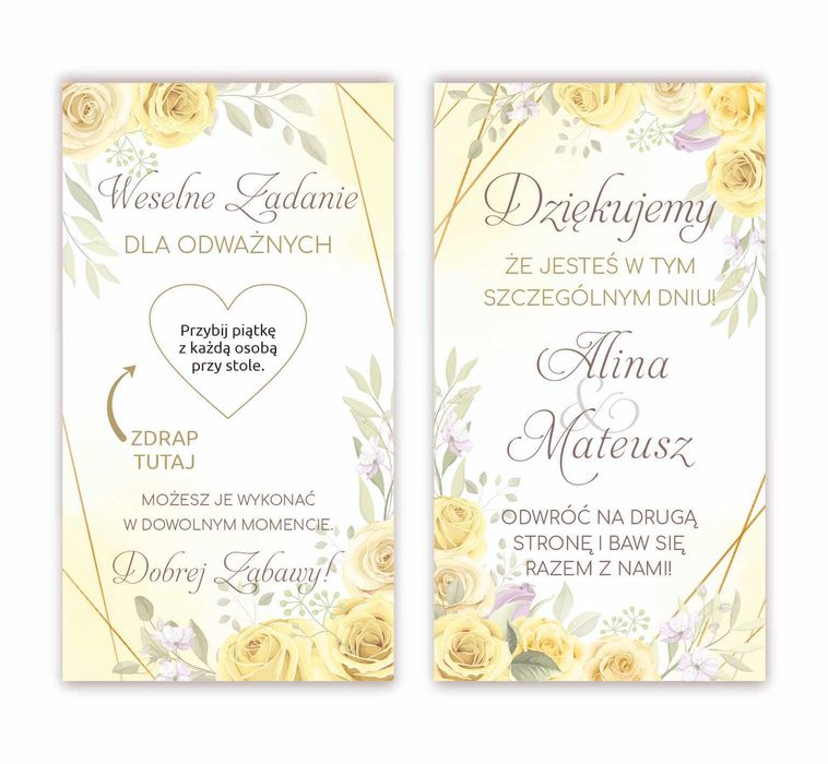 ZDRAPKI WESELNE 150 SZT. Podziękowania dla gości - Żółte róże