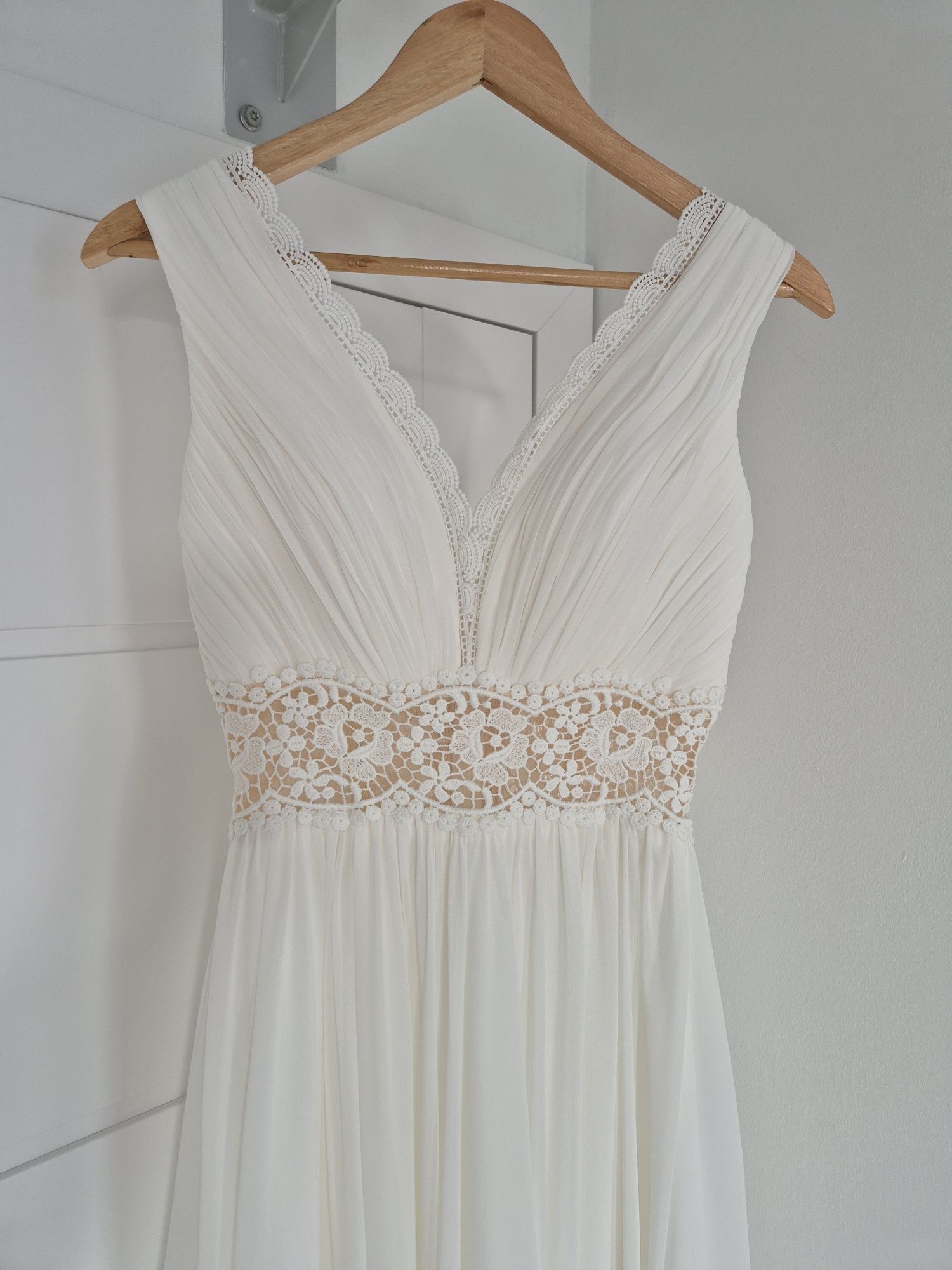 elegancka suknia ślubna muślinowa zwiewna retro boho s