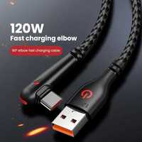 Kabel USB/USB C 1,5m czarny 120W 90stopni