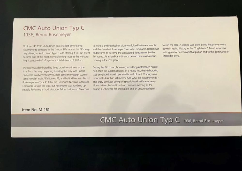 CMC 1/18 - M-161 Auto Union Typ C 1936