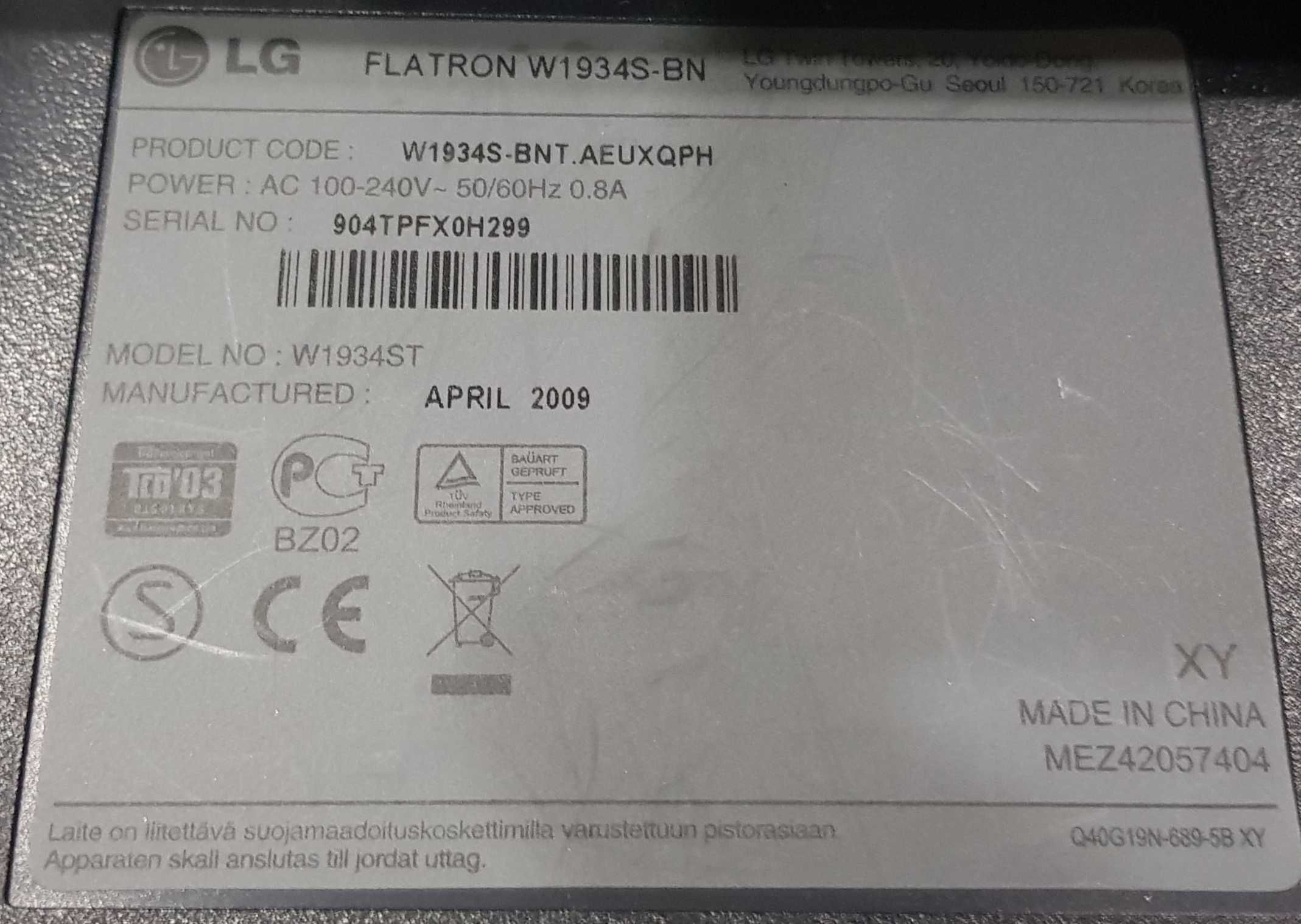 Monitor LG W1934S-BN 19'' VGA Preto