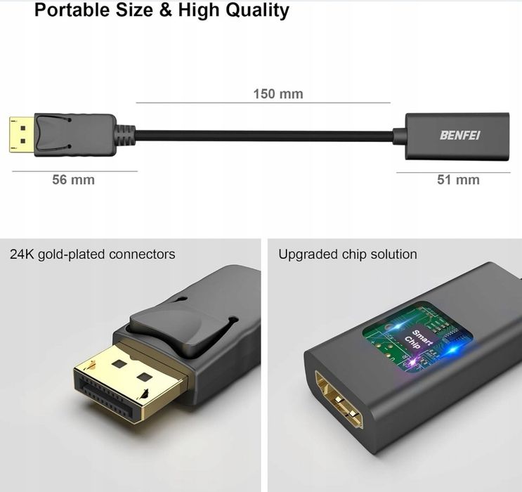 Adapter przejściówka Benfei Displayport na HDMI 4K