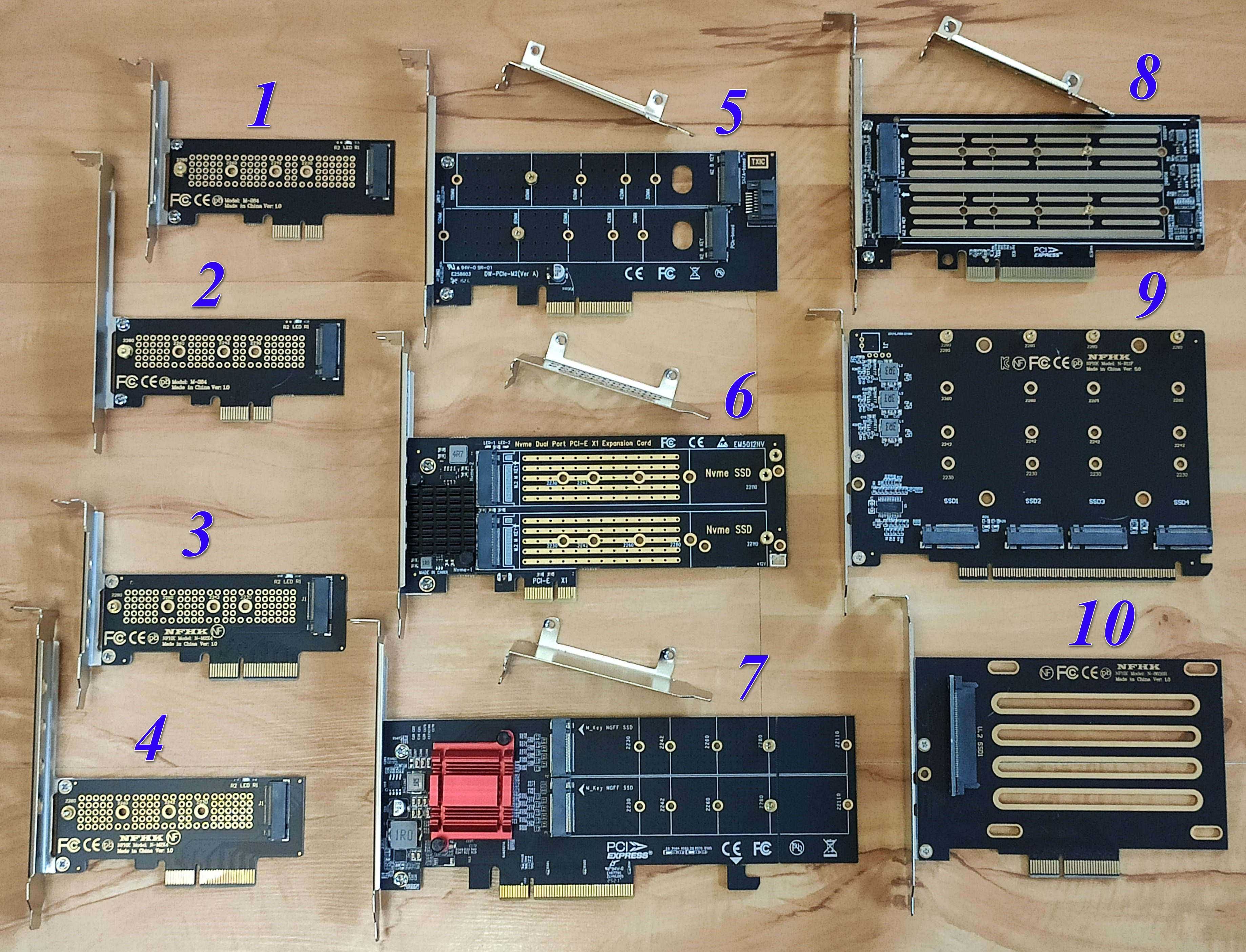 Адаптер SSD типа M.2 NGFF NVMe и U.2, U.3 SFF-8639 на PCI-e x1, x4, x8