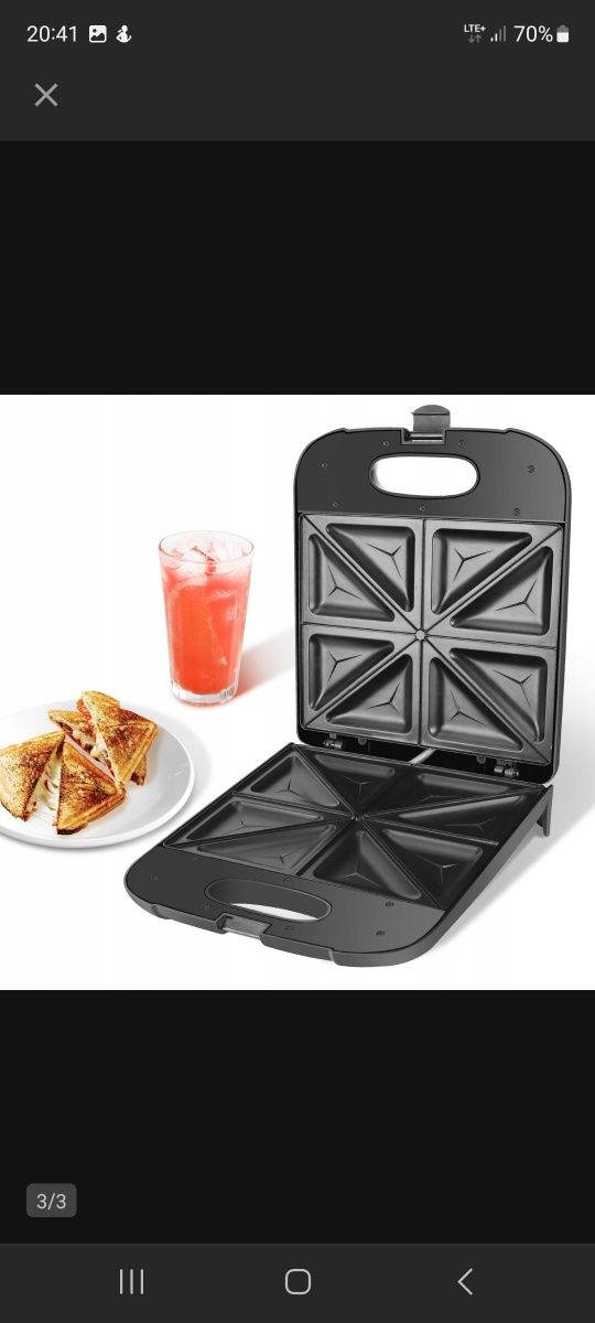Opiekacz toster sandwich kanapki grill Aigostar 300000ZGC czarny 1400