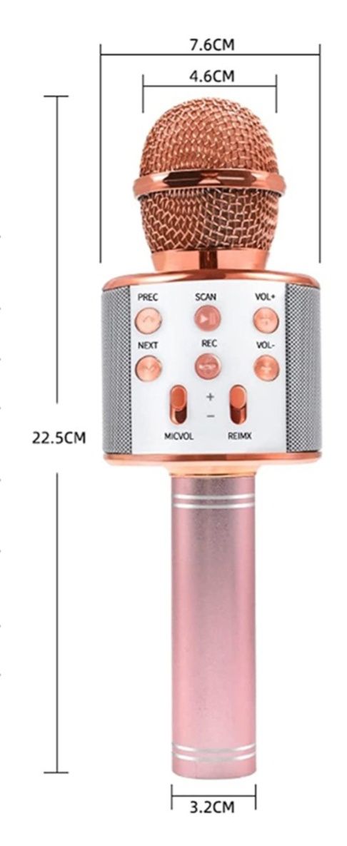 Mikrofon do karaoke bluetooth do śpiewu złoty czarny USB z głośnikiem