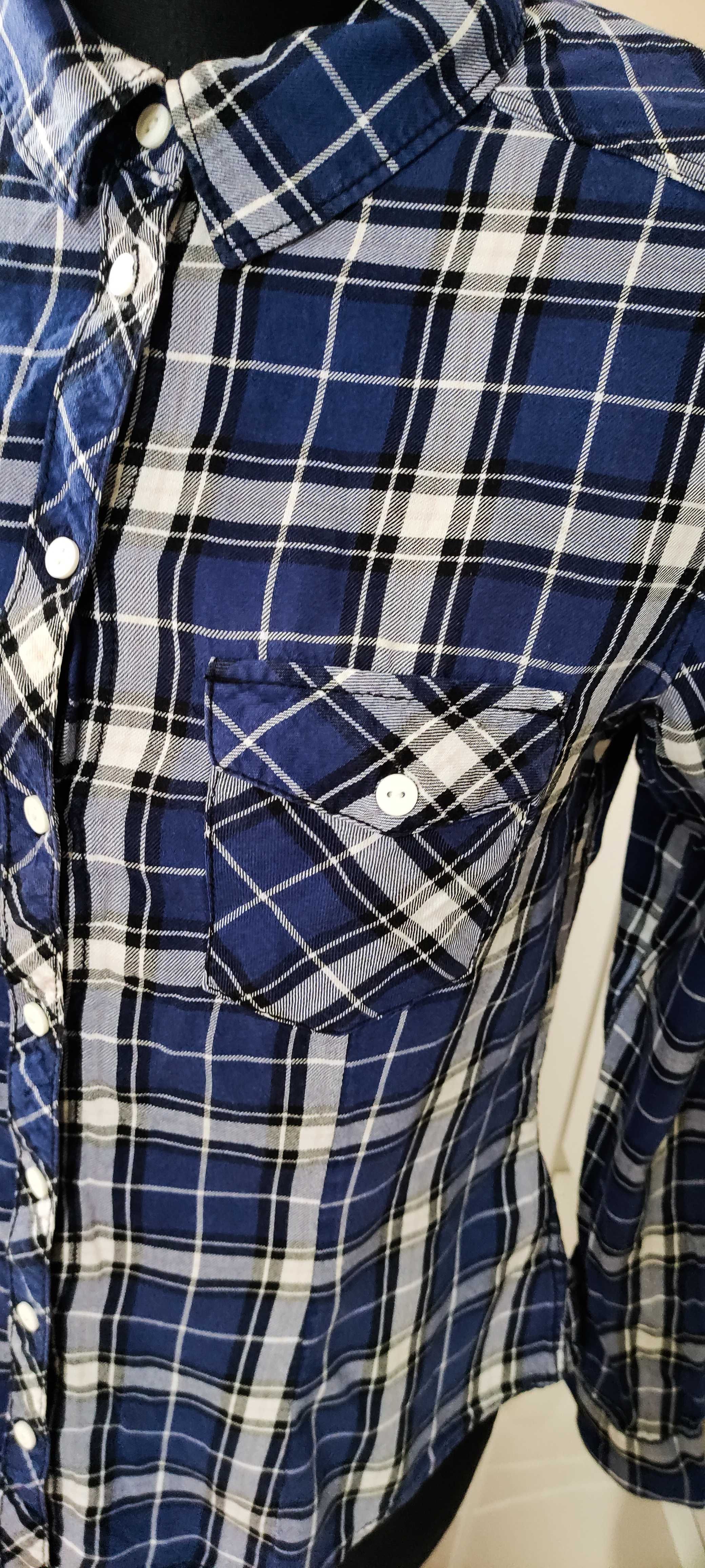 Koszula H&M Divided granat niebieska biała czarna bawełna w kratę