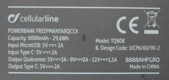 Powerbank Manta CellularLine Freepower Pro 8000mAh USB C QC3.0