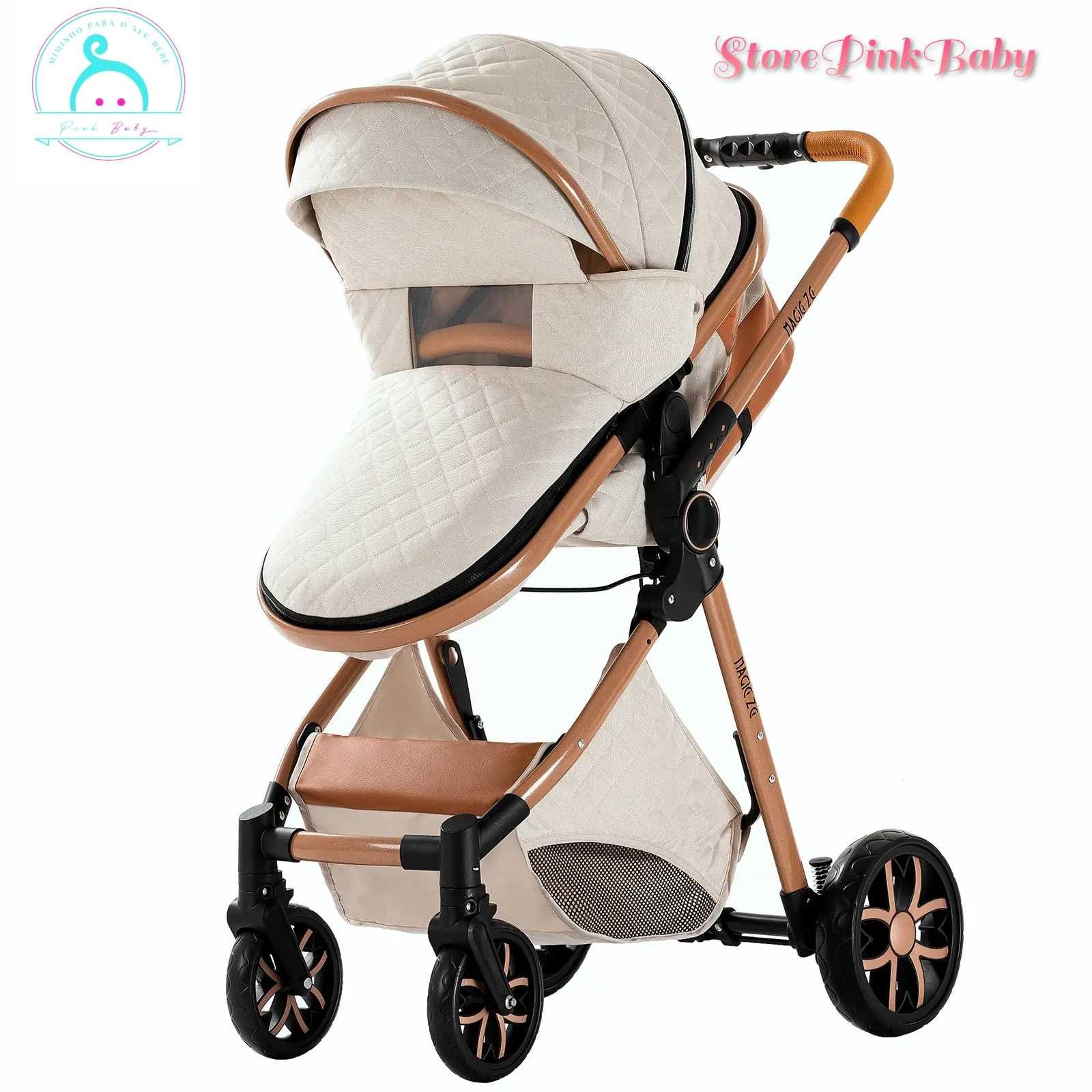 Carrinho de bebé 3 em 1 PinkBaby - LUXUS MAGIC  -  Branco Gold