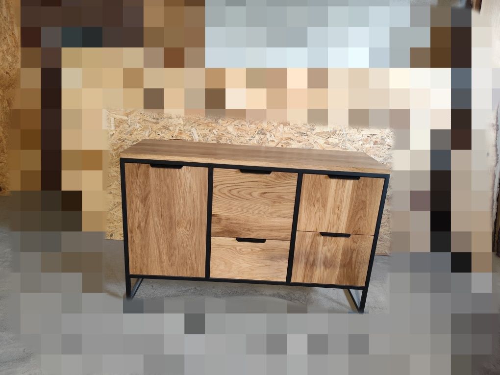 Komoda dębowa loft, lite drewno dąb, konsola z szufladami/drzwiczkami