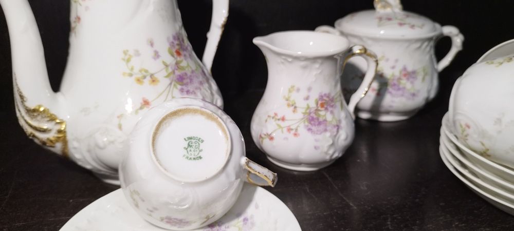 Serviço de Chá/Café Limoges com tinta de Ouro