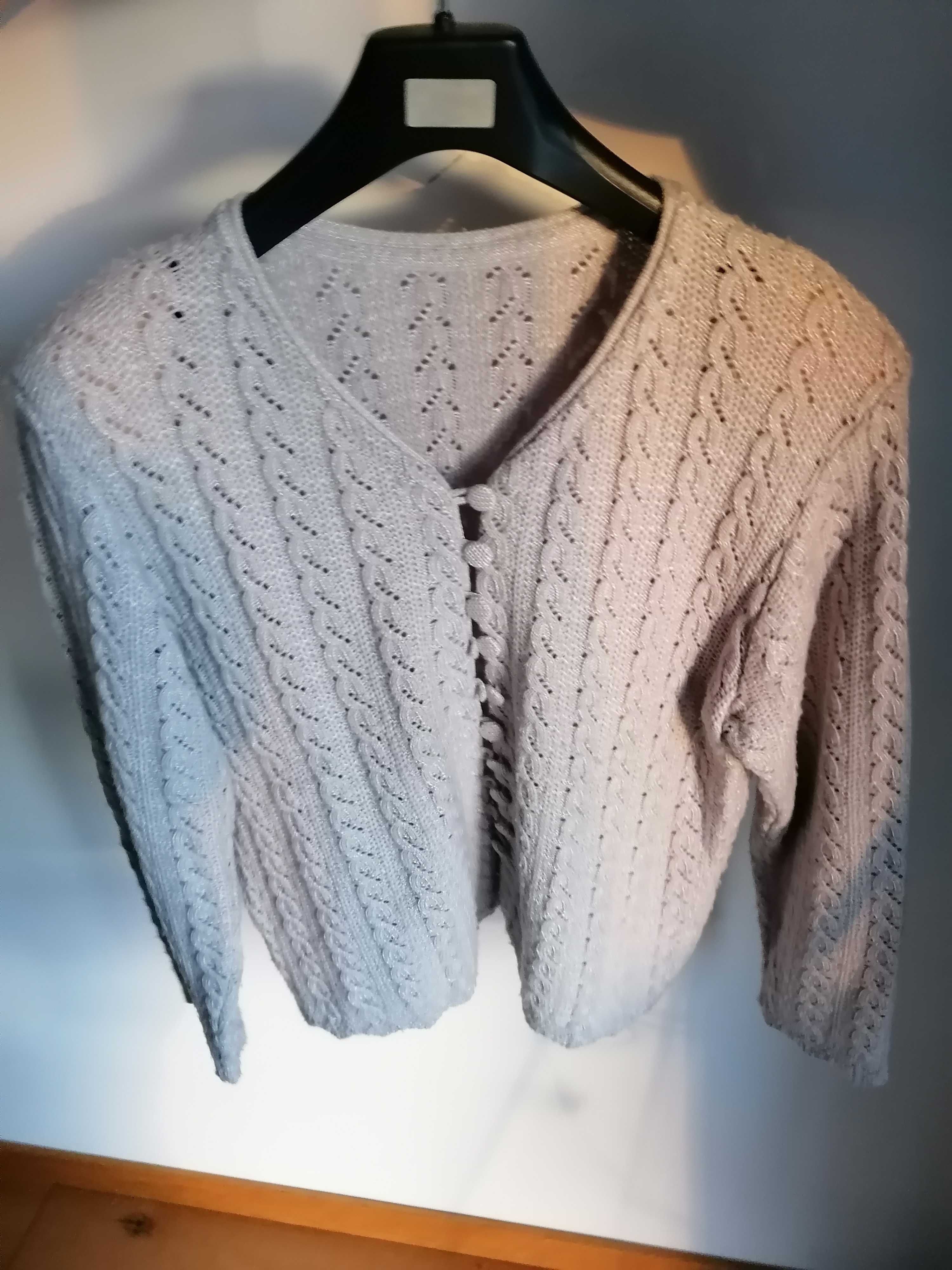 Lana szary sweter rozpinany jedwab vintage r. L/XL 40/42