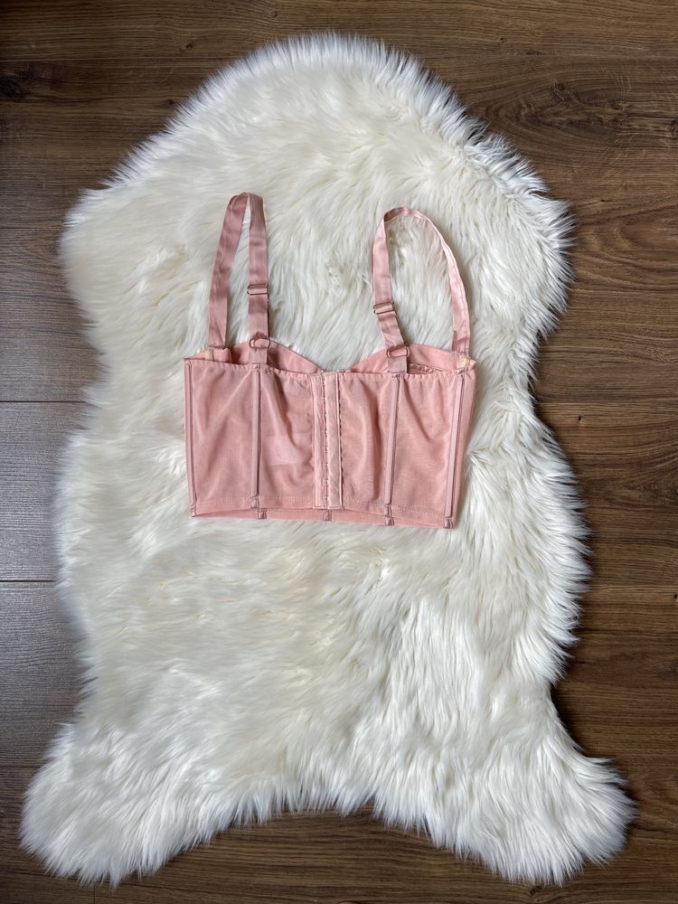 Oh Polly gorset crop top siateczkowy borderline XS brzoskwiniowy