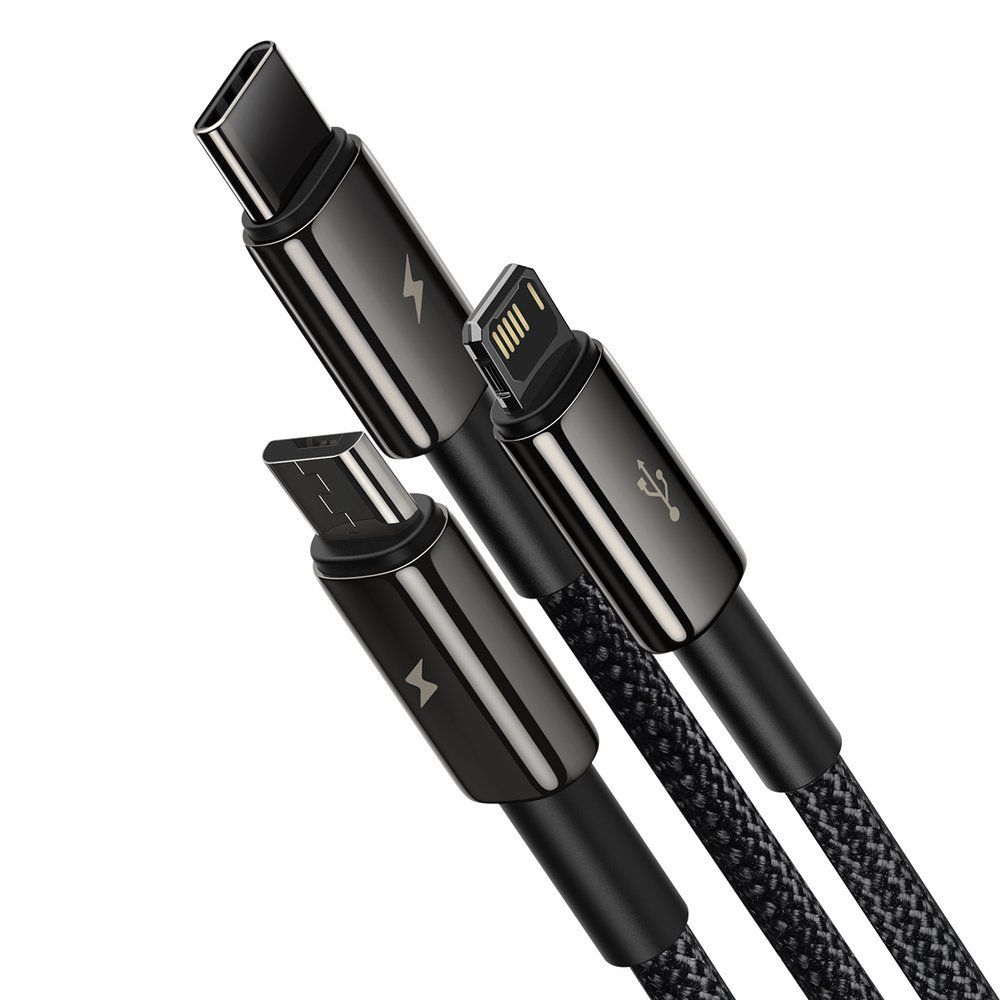 Kabel 3w1 USB-C, Lightning, microUSB 1.5m 3.5A czarny