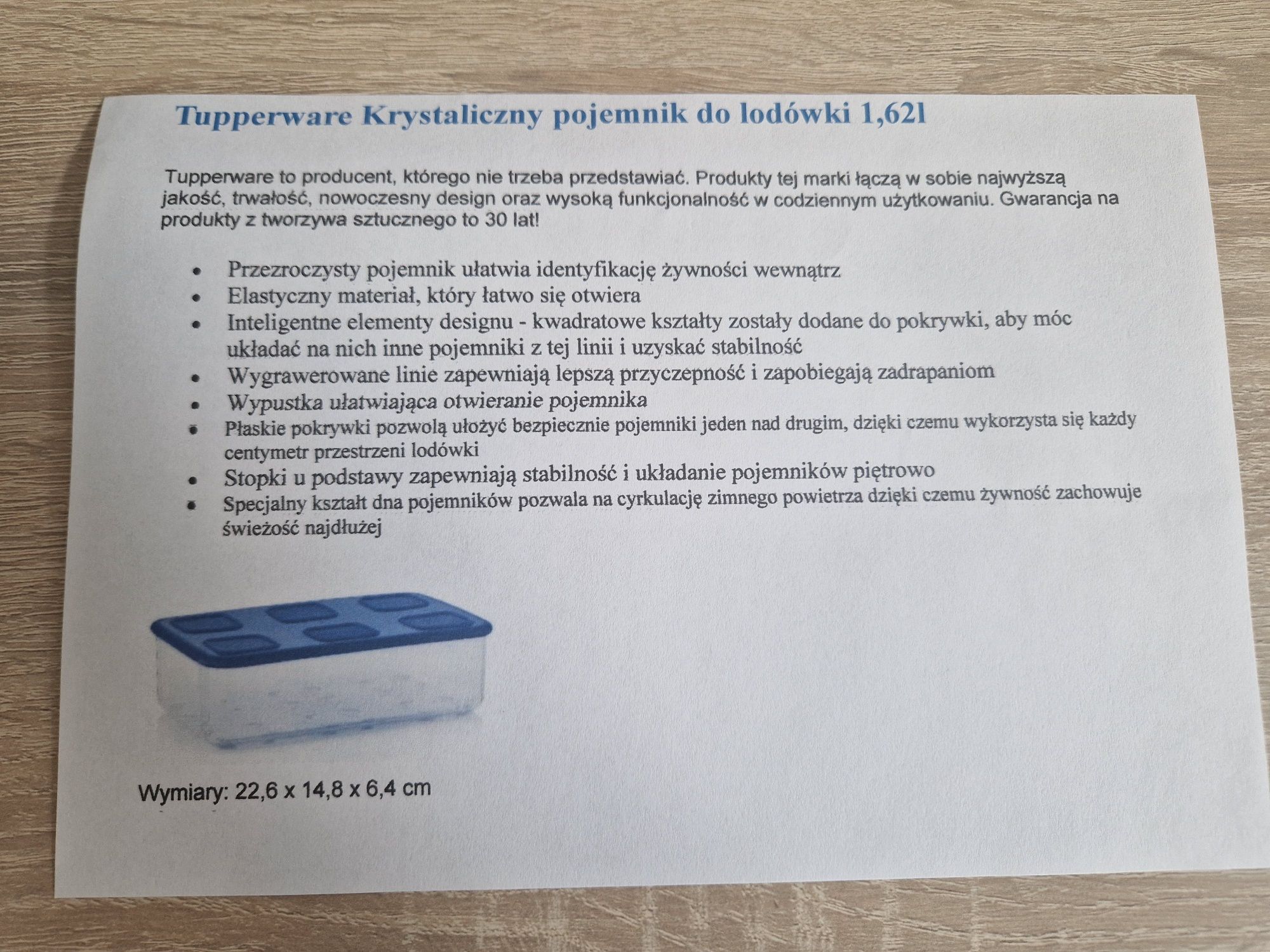 Krystaliczny pojemnik do lodówki nowy 1,62 l Tupperware