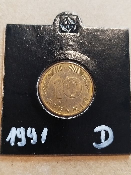 Moneta Niemcy 10 fenigów 1991 D