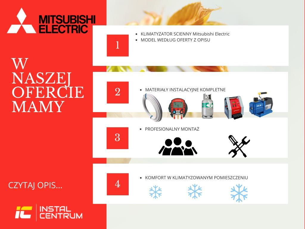 klimatyzacja Mitsubishi Electric Premium EF moc 2,5 KW, MONTAŻ