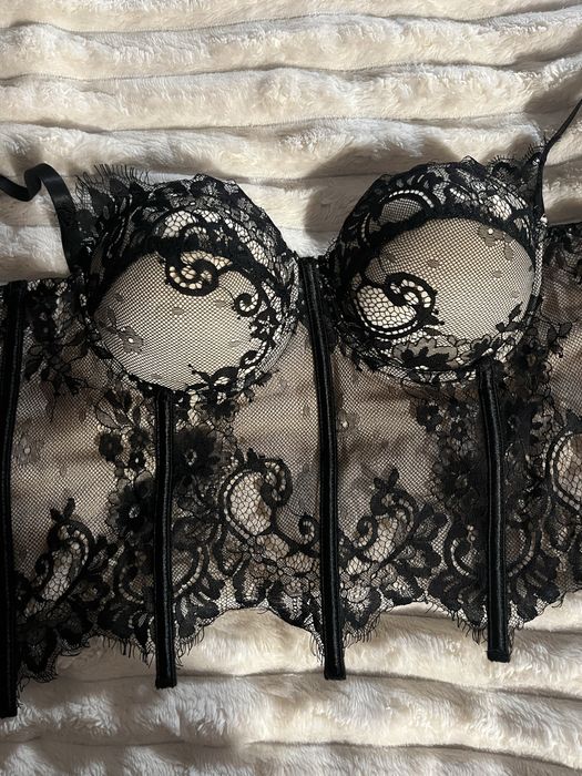 Корсет ажурний чорно-бежевий