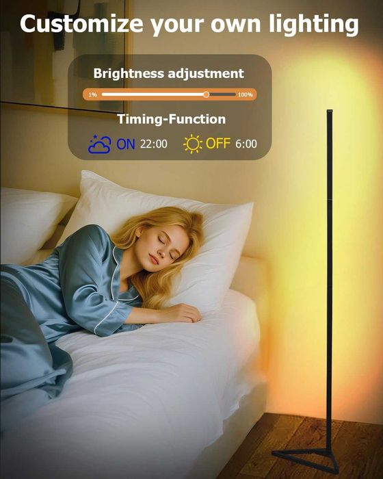 Zaxiva LED Lampa podłogowa Salon,RGB Narożna BIAŁA