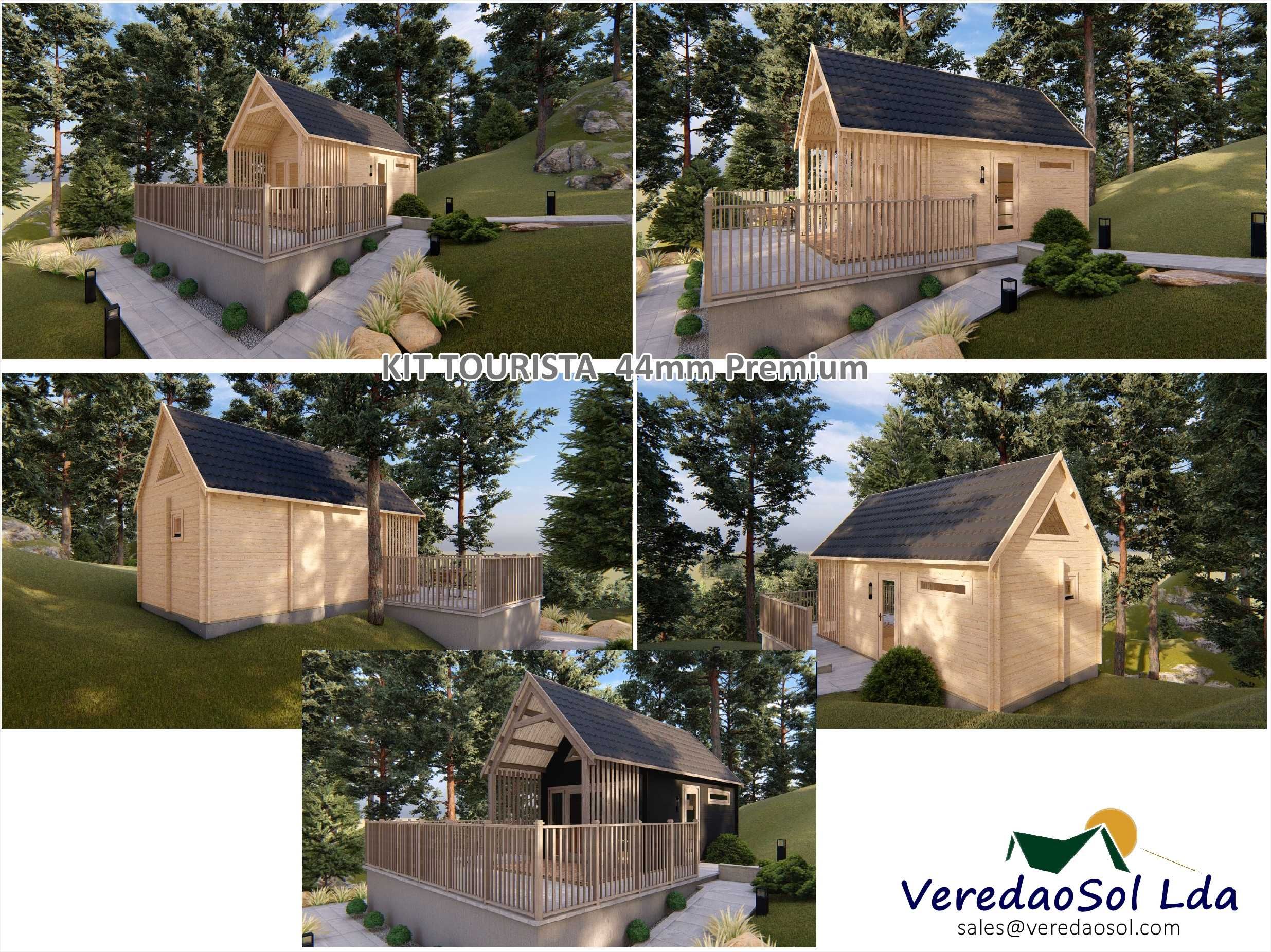 KIT Casa madeira TOURISTA 44mm 29m² - c.d. Banho - Mezanino - Terraço