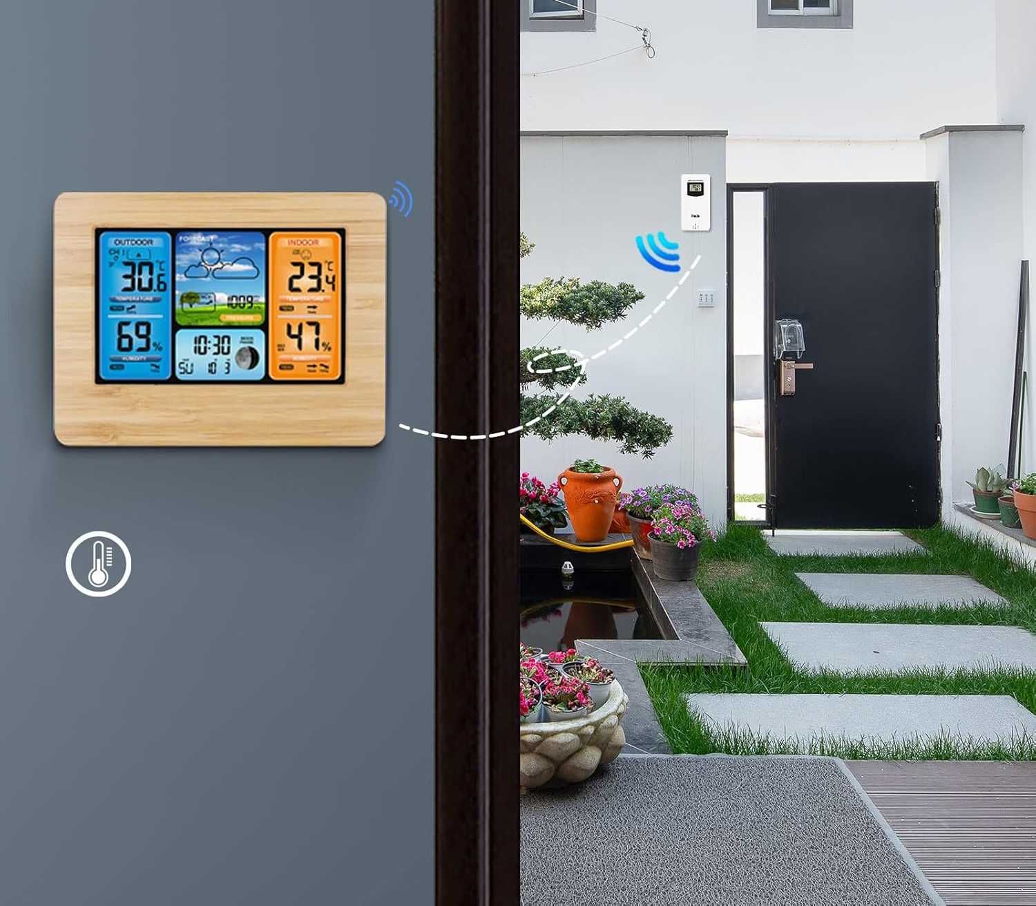 Cyfrowa stacja pogodowa ALLOMN Wireless Bamboo z barometrem i zegarem