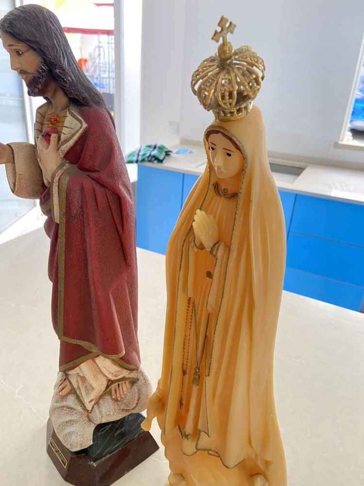 2 Estátuas Sagrado Coração de Jesus e Nossa Senhora de Fátima 54cm