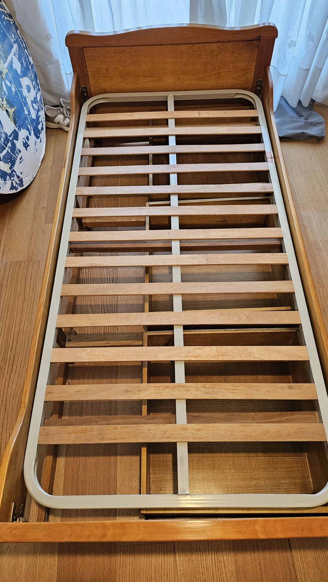 Cama Solteiro Madeira Maciça - Com Arrumação + Estrado + Colchão