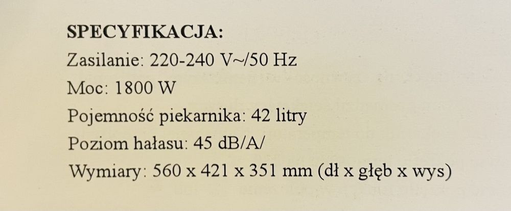 Piekarnik elektryczny 1800W wolnostojący