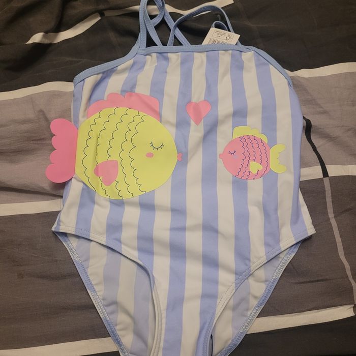 Strój kąpielowy jednoczęściowy 122/128 nowy niebieski w rybki