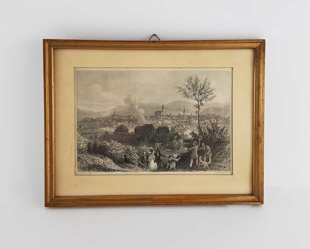 Miedzioryt XIX wiek "Panorama Jeleniej Góry" Albert Payne (1812/1902)