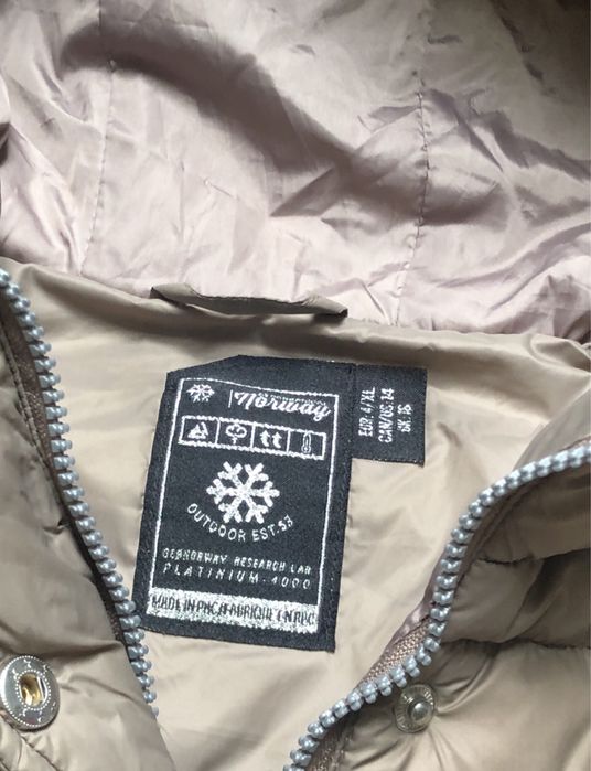 Kurtka Geographical Norway taupe pikowana z kapturem puchowa zimowa