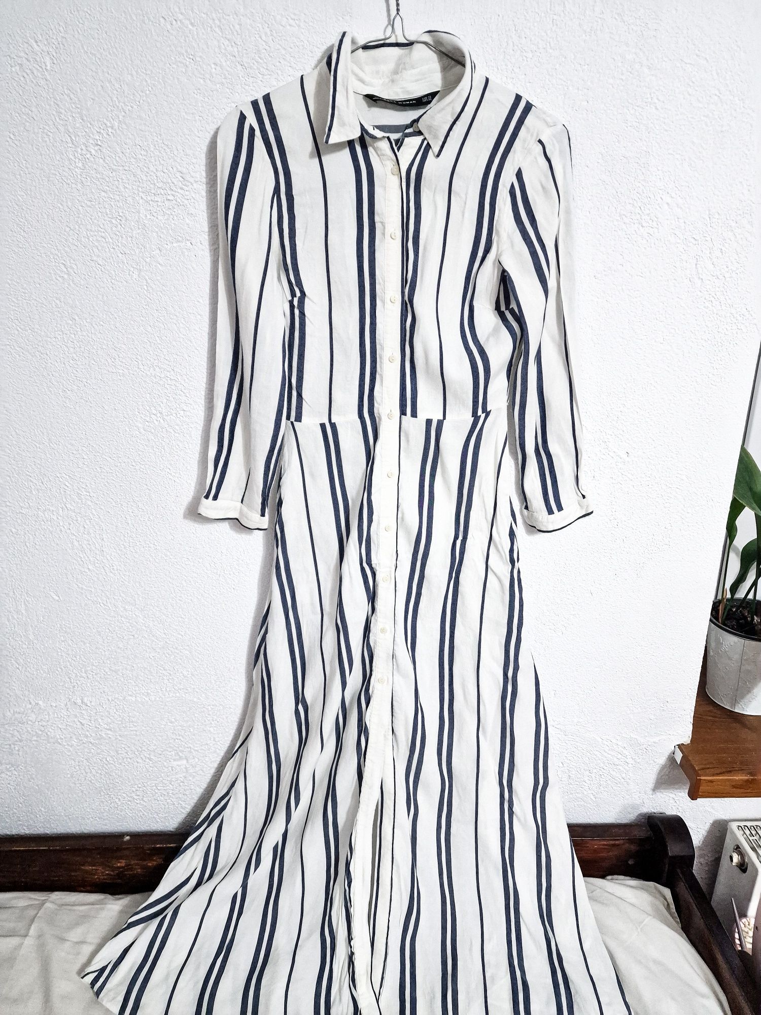 Lniana sukienka zara długa maxi midi w paski letnia elegancka na co dz