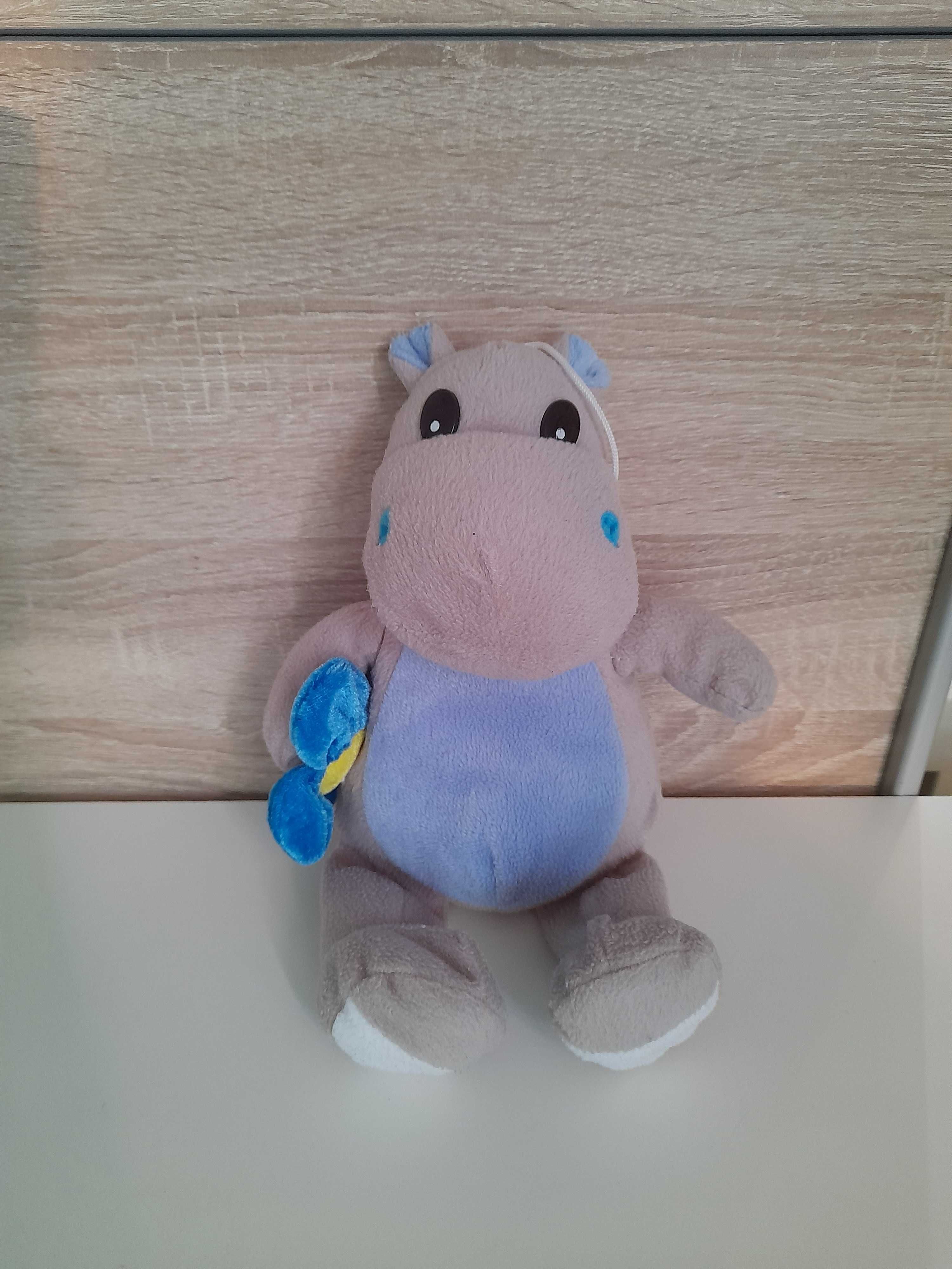 Miś hipopotam pluszak 35cm szary niebieski kwiatek zawieszka